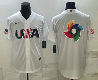 Mens USA Baseball 2023 White World Baseball Big Logo With Patch Classic Replica Stitched Jersey->2023 world baseball classic->MLB Jersey